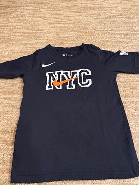 Nike Navy Short-Sleeve Tee with Orange Swoosh NYC Graphic